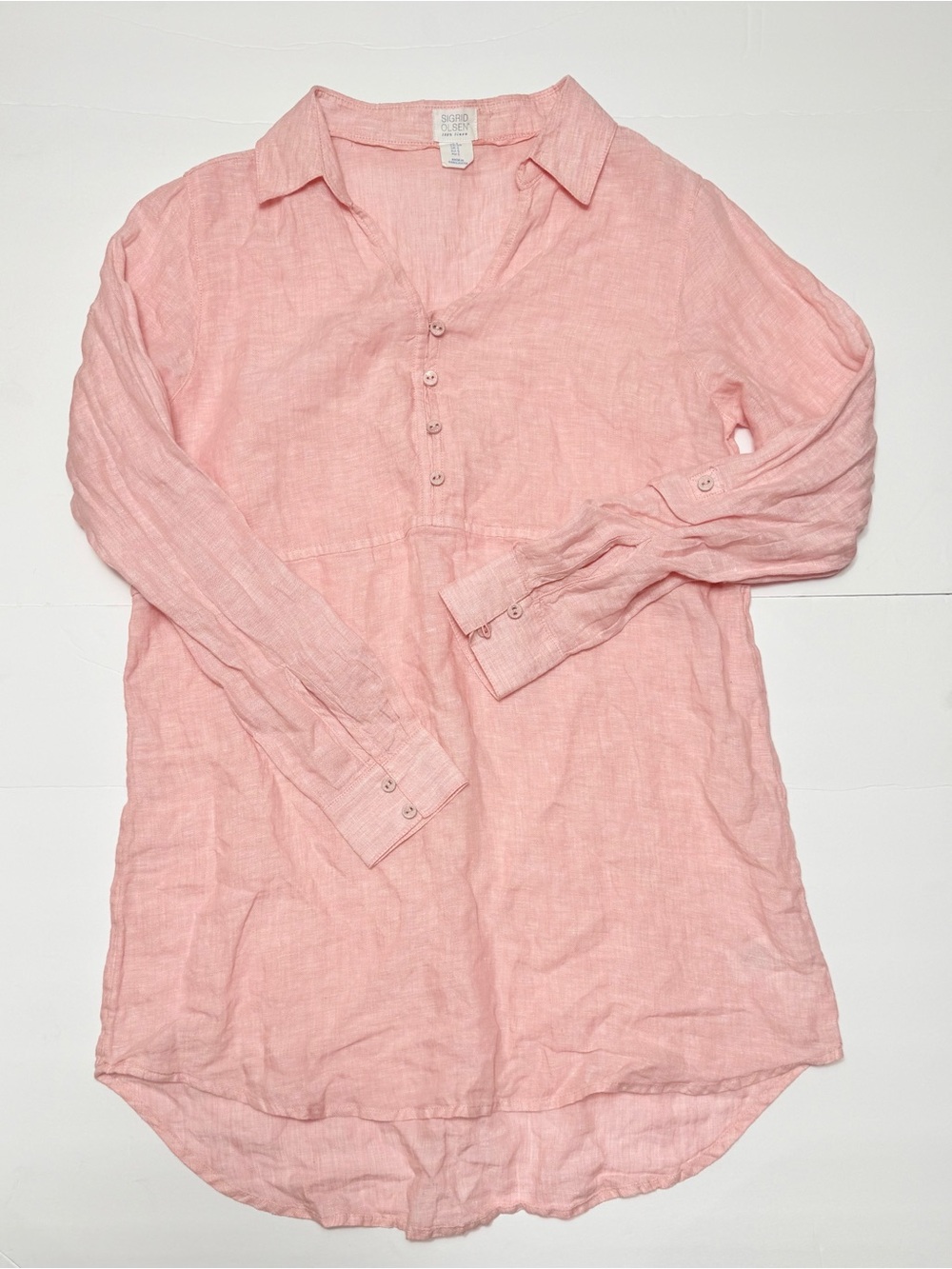 Sigrid Olsen 100% Linen Pink Tunic Top Women’s Small Button Front Shirt - Picture 2 of 10